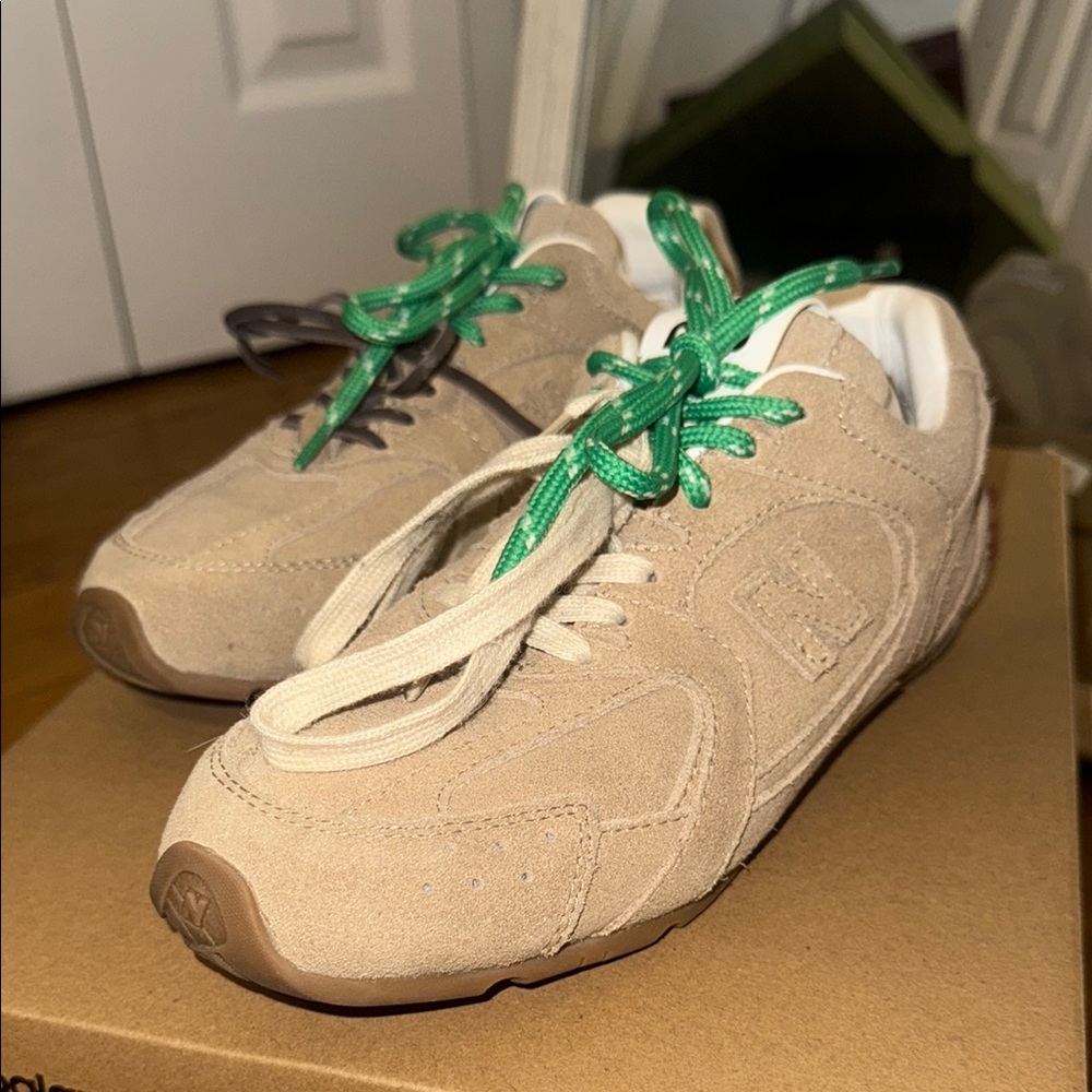 New Balance Tan and Green Retro Sneakers